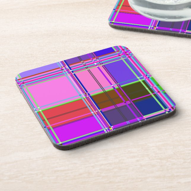 Pink tartan Fabric Pattern Cloth Madras Coaster (Left Side)