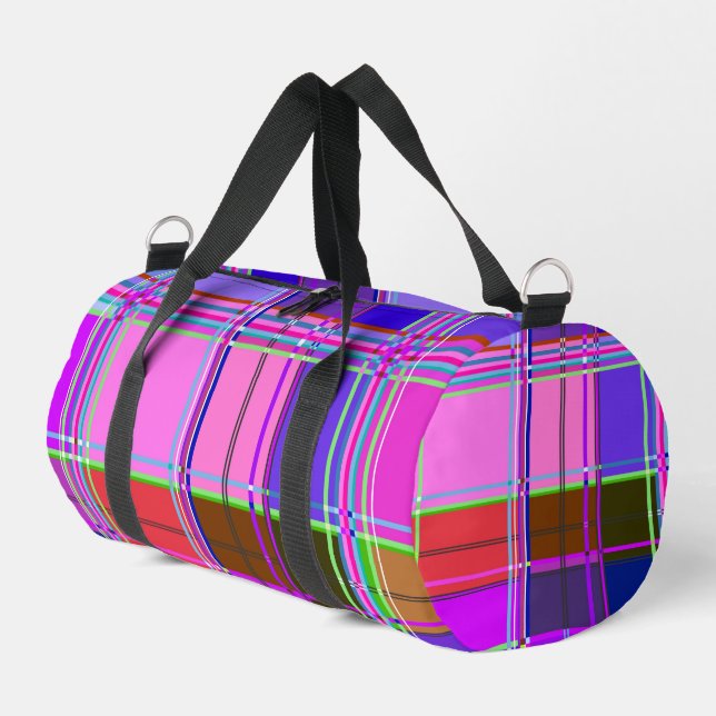 Pink tartan Fabric Pattern Cloth Madras Duffle Bag (Left Corner)