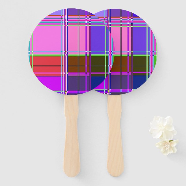 Pink tartan Fabric Pattern Cloth Madras Hand Fan (Front and Back)