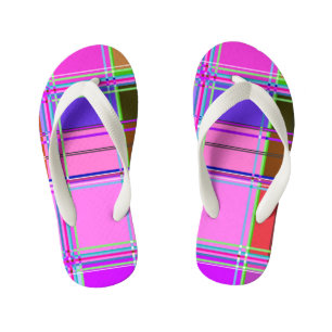 Pink tartan Fabric Pattern Cloth Madras Kid's Flip Flops