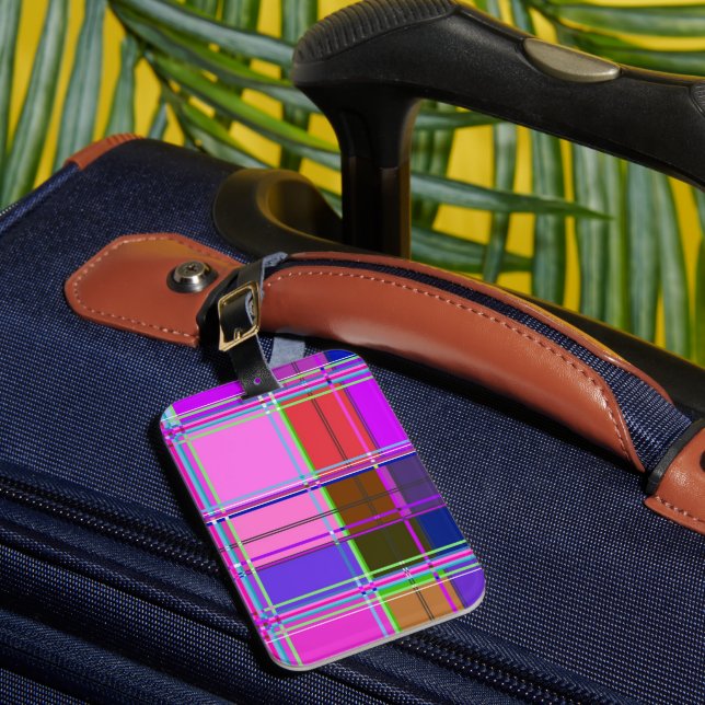 Pink tartan Fabric Pattern Cloth Madras Luggage Tag (Front Insitu 1)