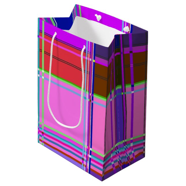 Pink tartan Fabric Pattern Cloth Madras Medium Gift Bag (Front Angled)