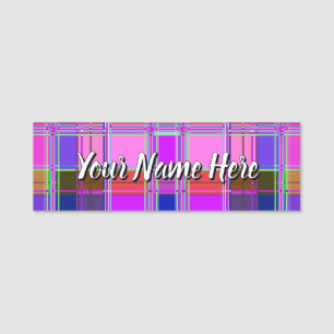 Pink tartan Fabric Pattern Cloth Madras Name Tag