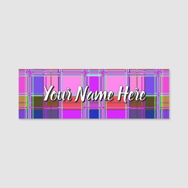 Pink tartan Fabric Pattern Cloth Madras Name Tag (Front)