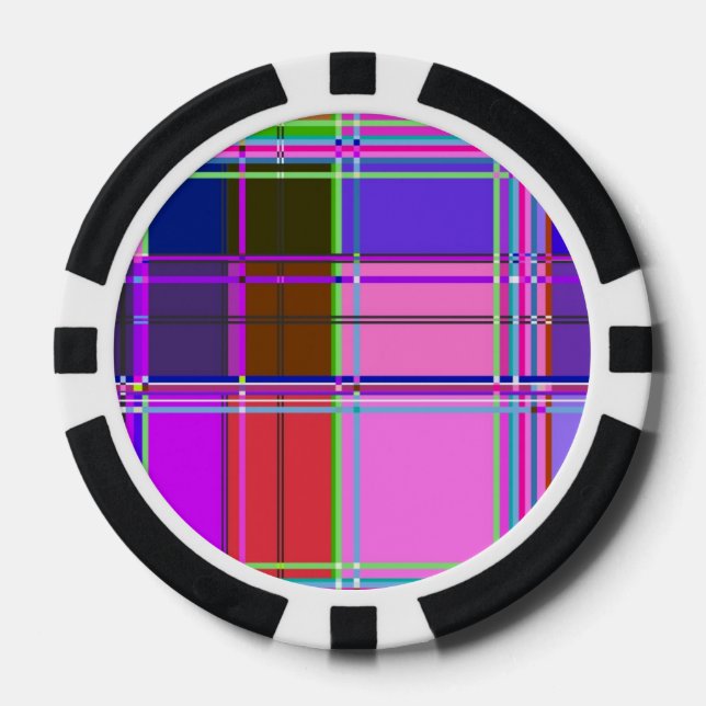 Pink tartan Fabric Pattern Cloth Madras Poker Chips (Front)