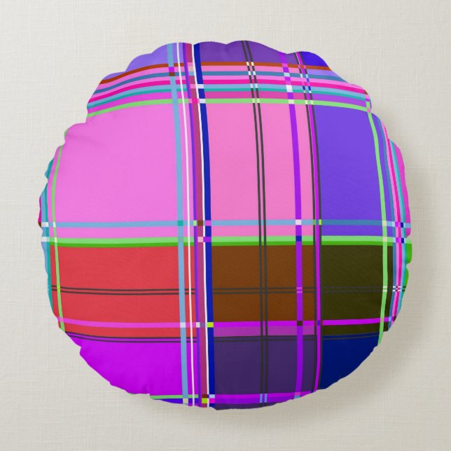 Pink tartan Fabric Pattern Cloth Madras Round Cushion (Front)