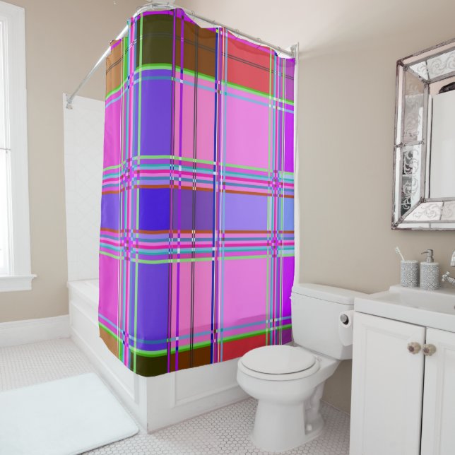 Pink tartan Fabric Pattern Cloth Madras Shower Curtain (In Situ)