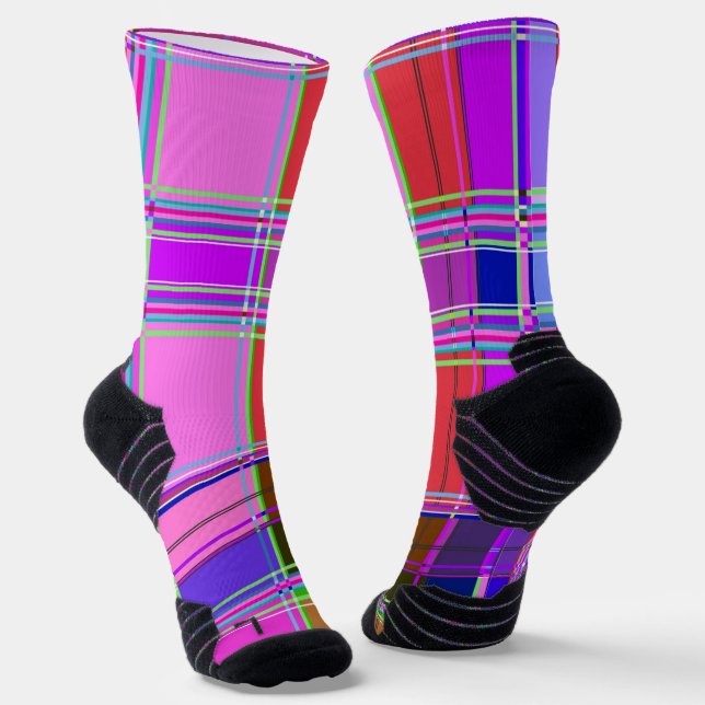 Pink tartan Fabric Pattern Cloth Madras Socks (Angled)