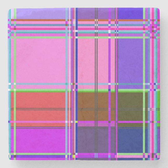 Pink tartan Fabric Pattern Cloth Madras Stone Coaster (Front)