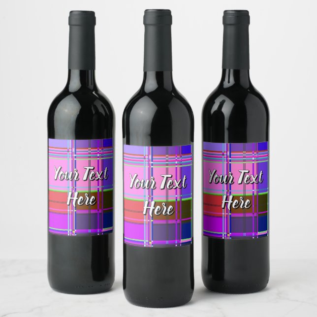 Pink tartan Fabric Pattern Cloth Madras Wine Label (Bottles)
