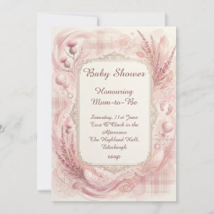 Pink Tartan Floral Baby Shower Invitation