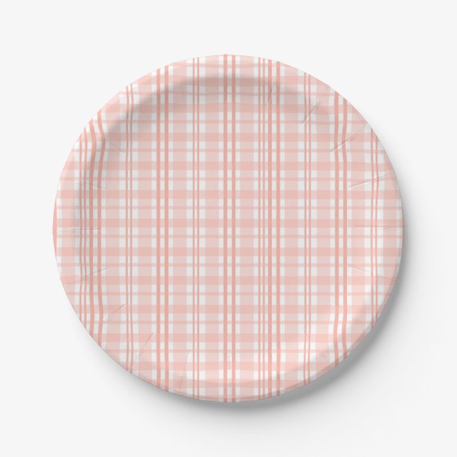 Pink Tartan Paper Plates Summer First Birthday (Front)