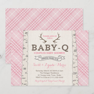 Pink Tartan Plaid Couples Baby Shower for Girl Invitation