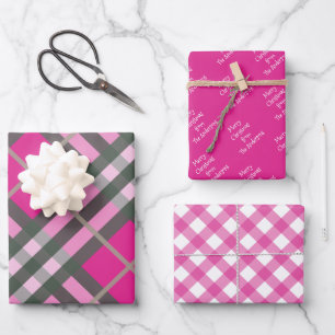 Pink Tartan Plaid Gingham Personalized Christmas Wrapping Paper Sheet