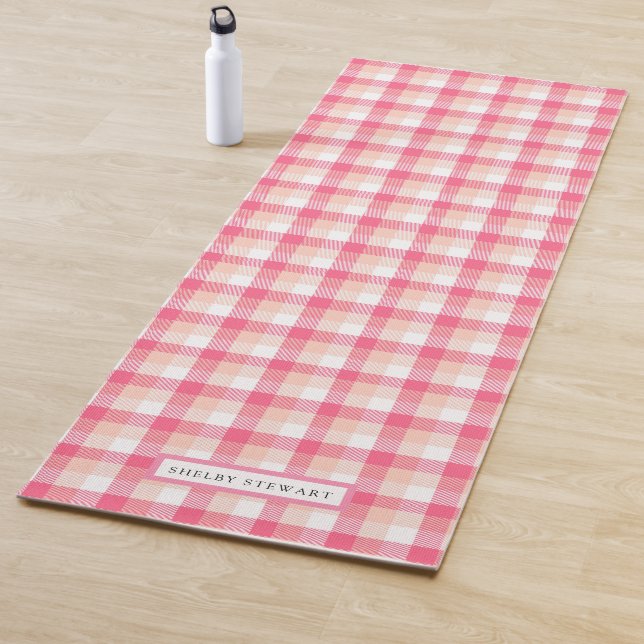 Pink Tartan Plaid Pattern Personalised Name Yoga Mat (In Situ)