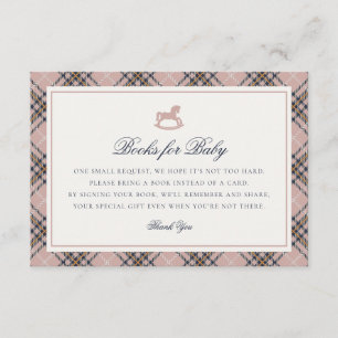 Pink Tartan Plaid Rocking Horse Baby Books Card