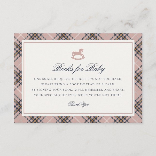 Pink Tartan Plaid Rocking Horse Baby Books Card (Front)
