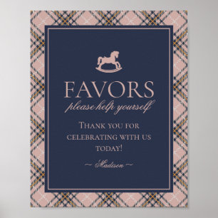 Pink Tartan Plaid Rocking Horse Favours Sign