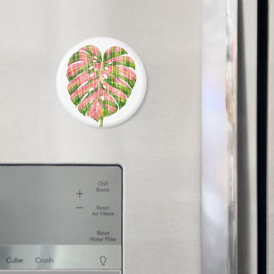 Pink Tartan Scottish Monstera Watercolour Botanic Magnet