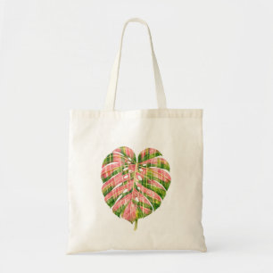 Pink Tartan Scottish Monstera Watercolour Botanic Tote Bag