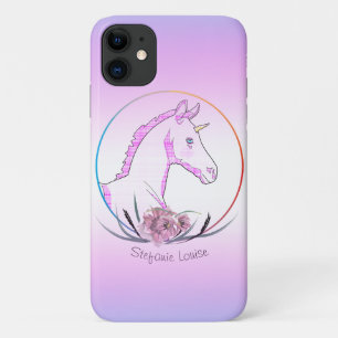 Pink Tartan Unicorn (pink plaid) iPhone 11 Case
