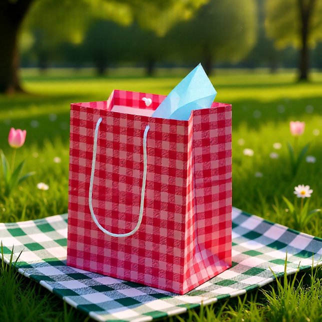 Pink Tartar plaid summer  Medium Gift Bag (Pink Gingham Check – Cute Classic Plaid Medium Gift Bag
)