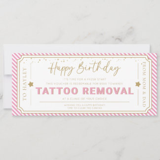 Pink Tattoo Removal Birthday Gift Voucher Invitation
