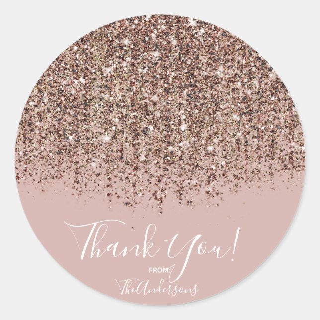 Pink Taupe Bronze Gold Glitter Glam Party Favour Classic Round Sticker (Front)