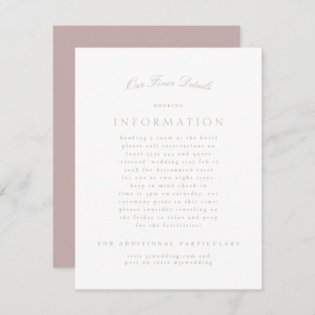 Pink Taupe Classic Elegant Formal Wedding Enclosure Card (Front/Back)