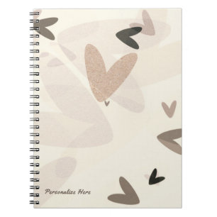 Pink & Taupe Hearts Modern Chic Personalised Notebook