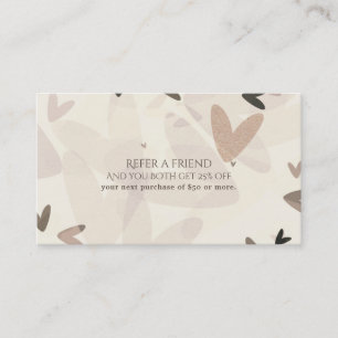 Pink & Taupe Hearts Modern Chic Refer A Friend Referral Card
