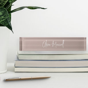 Pink Taupe Sketched Cursive Script Nameplate