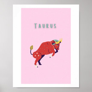 Pink Taurus, zodiac, star sign print