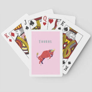 Pink Taurus, zodiac, star sign print Playing Cards