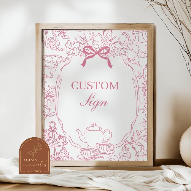Pink Tea Chinoiserie Bow Custom Sign Poster (Creator Uploaded)