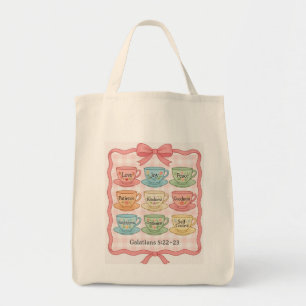 Pink tea cup design tote bag