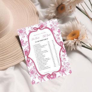 Pink Tea He said she said Bridal shower game card
