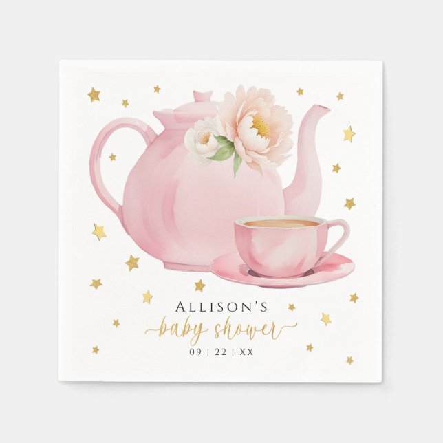 Pink Tea Party Baby Shower Paper Napkins (Front)