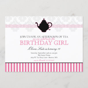 Pink Tea Party Birthday Party Invitation