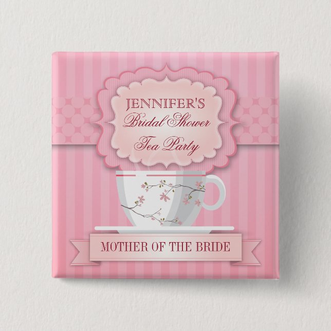 Pink Tea Party Bridal Shower Button (Front)