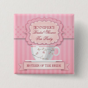 Pink Tea Party Bridal Shower Button