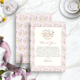 Pink Tea Party Bridal Shower Thank You Card