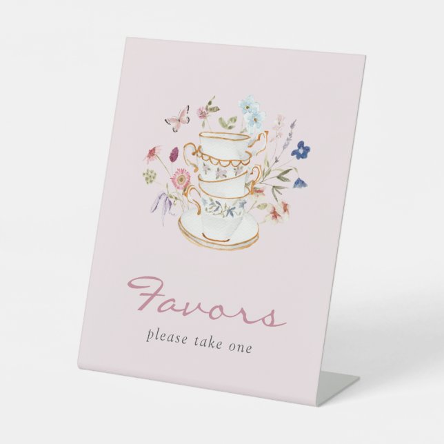 Pink Tea Party Favours Pedestal Sign (Front)