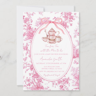Pink Tea Party Floral Toile Baby Shower Invitation