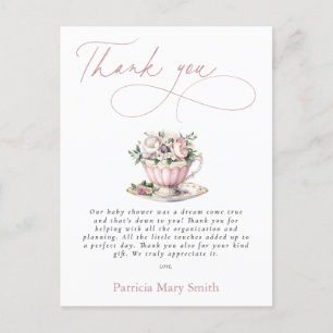 Pink Tea Party Girl Baby Shower Thank You  Postcard