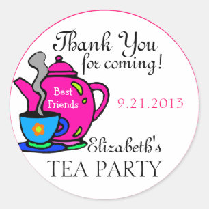 Pink Tea Party Thank You Classic Round Sticker
