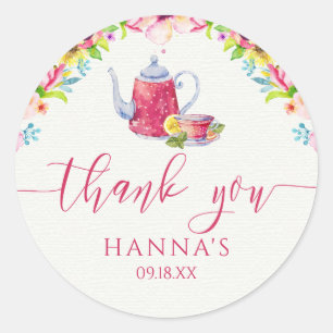 Pink Tea Party Thank You Stickers