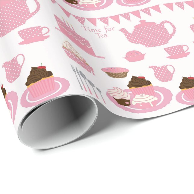 Pink Tea Party Wrapping Paper (Roll Corner)