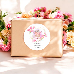 Pink Tea Pot Bridal Shower Rose Gold Floral Classic Round Sticker