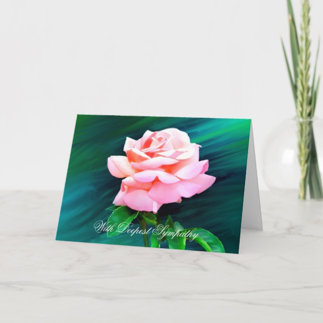 Pink Tea Rose Custom Sympathy Card (Front)